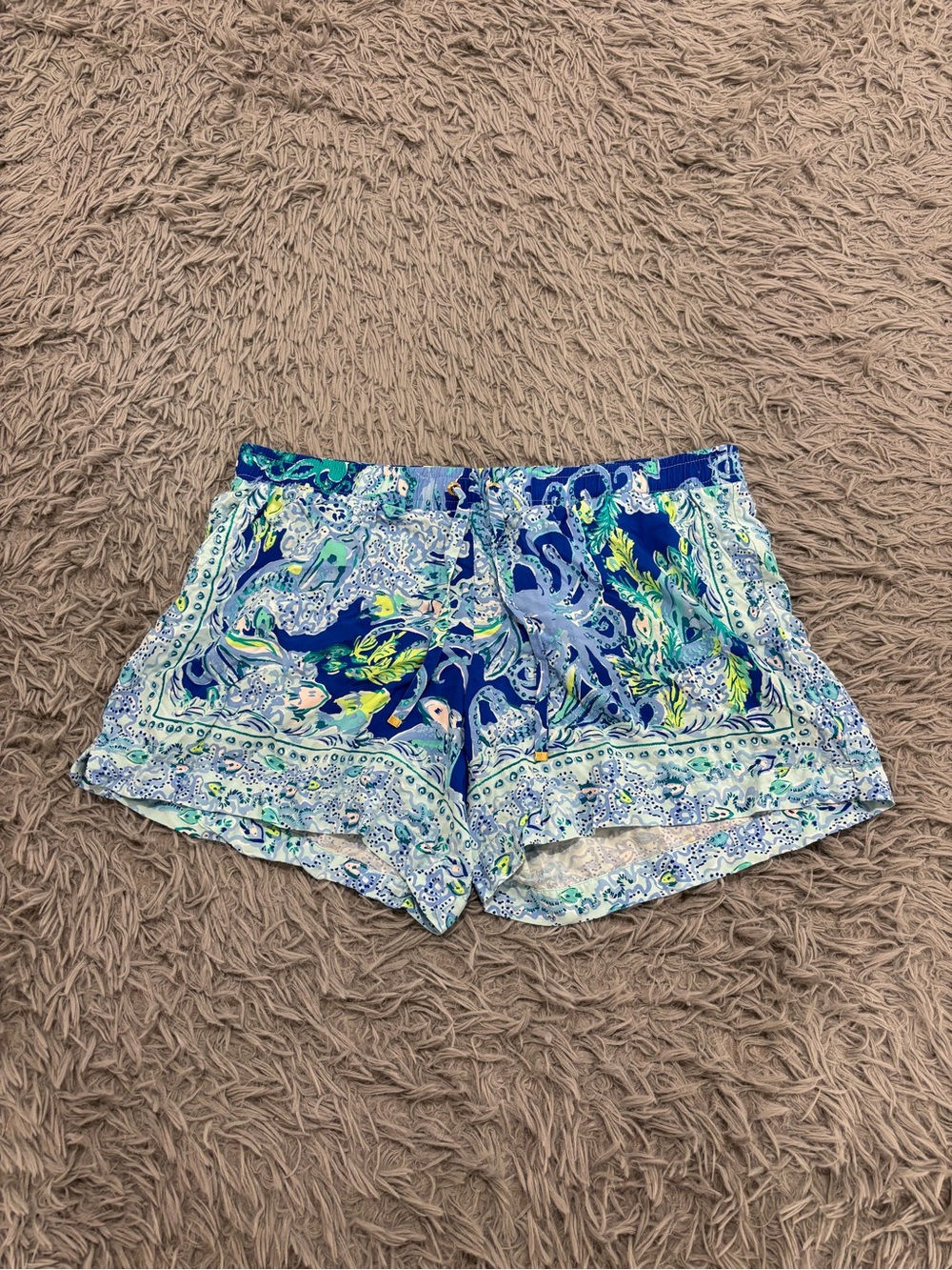 Lilly Pulitzer Women’s Katia Shorts Blue Green Ocean Print Large 5" Pull On Boho